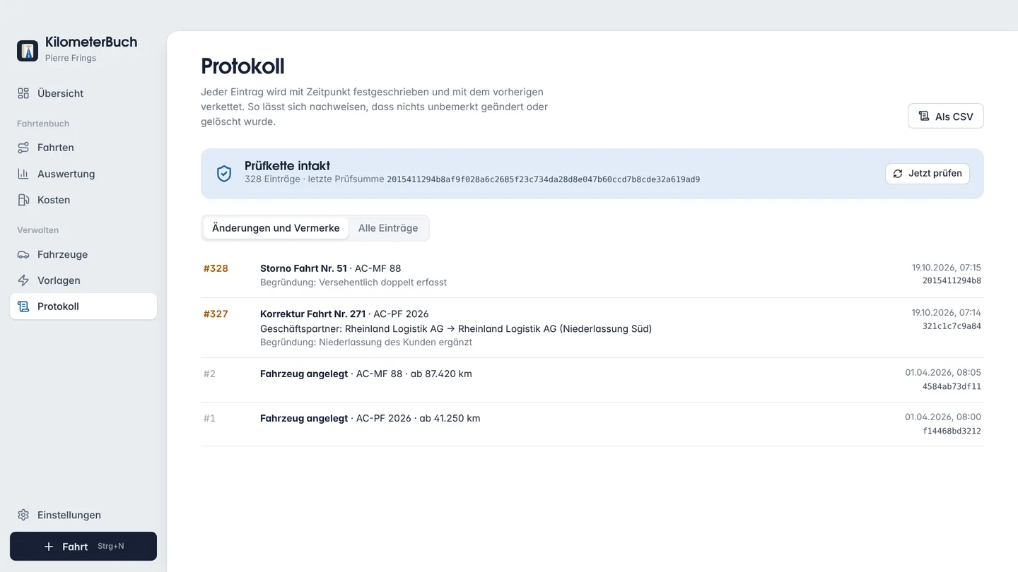 Bildschirmfoto: Prüfkette